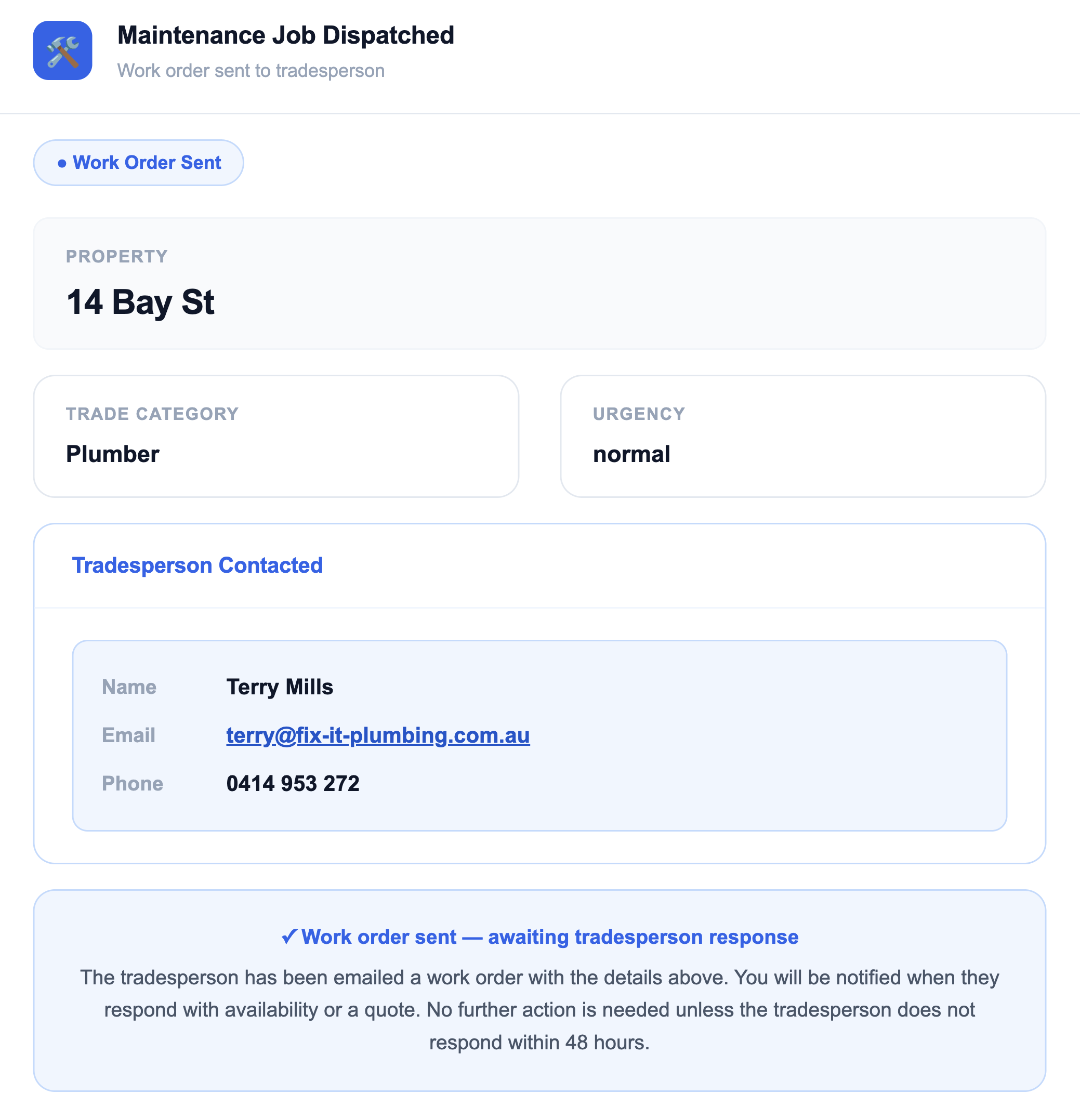 Simplify AI dispatching a maintenance job to a tradesperson